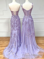 Purple sweetheart neck lace long Formal Prom Dresses, lace formal graduation Dresses