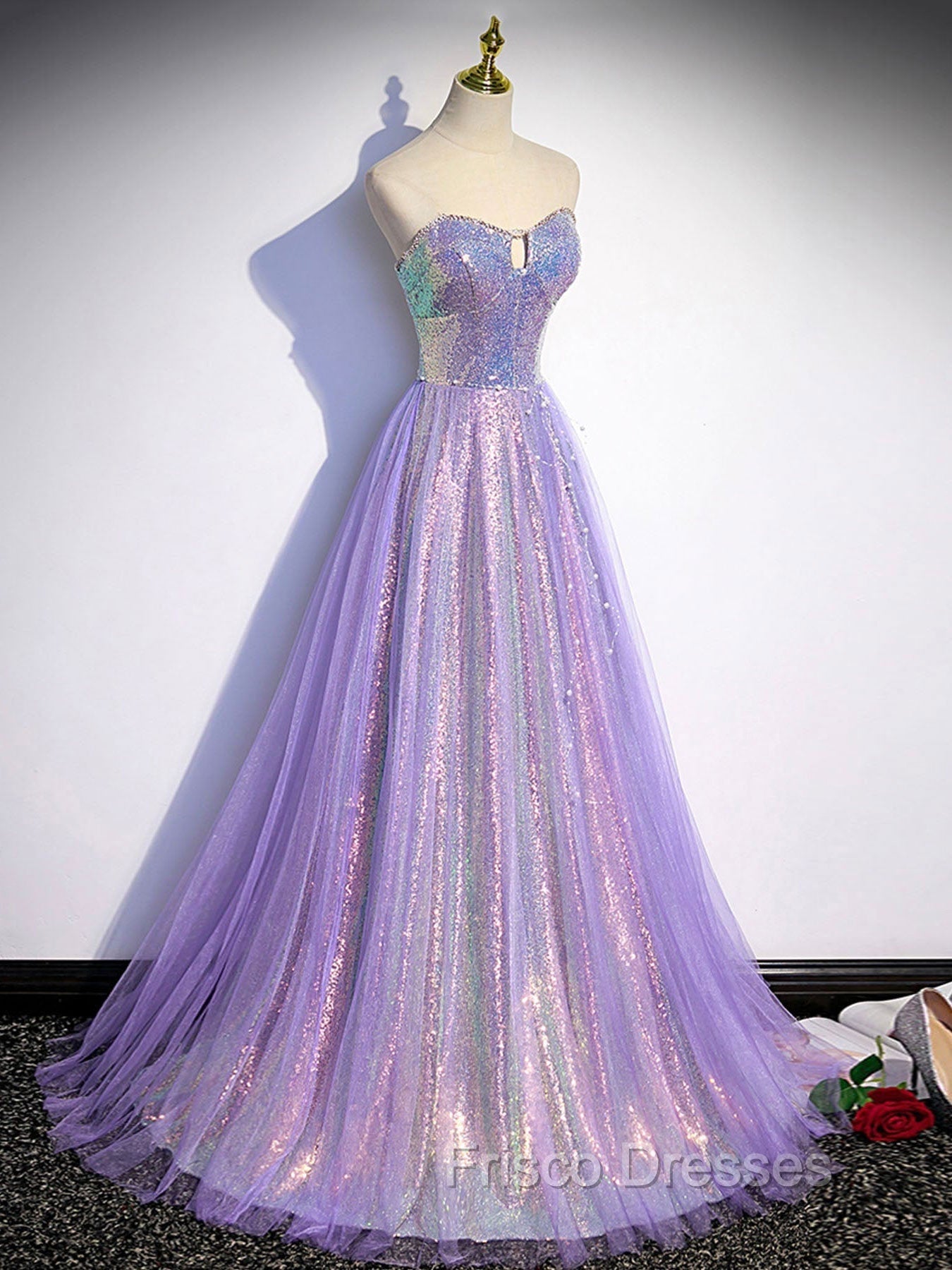 Purple Sweetheart Neck Long Formal Prom Dress Purple Formal Party Dress