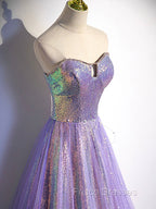 Purple Sweetheart Neck Long Formal Prom Dress Purple Formal Party Dress