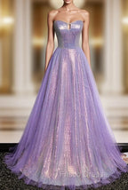 Purple Sweetheart Neck Long Formal Prom Dress Purple Formal Party Dress