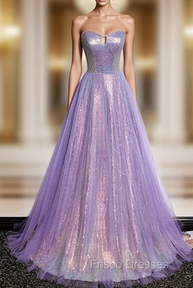 Purple Sweetheart Neck Long Formal Prom Dress Purple Formal Party Dress