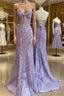 Purple sweetheart neck tulle lace mermaid long Formal Prom Dresses