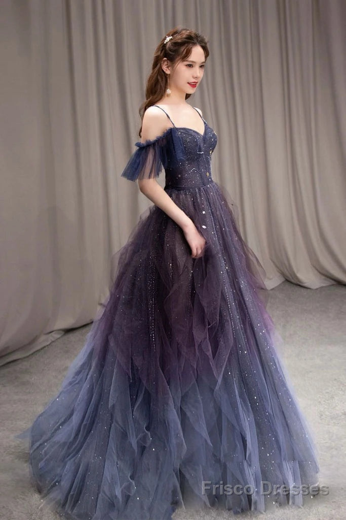 PURPLE SWEETHEART NECK TULLE LONG PROM DRESS PURPLE FORMAL DRESS Secondary image