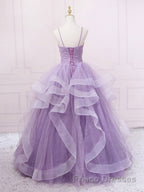 Purple sweetheart neck tulle long Formal Prom Dresses purple tulle forma gown