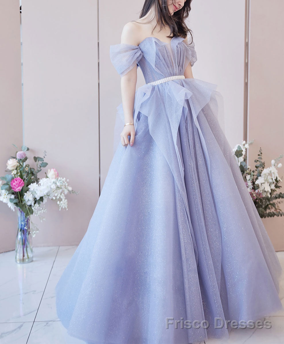 Purple Sweetheart Neck Tulle Sequin Long Prom Dress, Purple Ball Gown Graduation Dress Main image