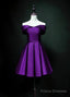 Purple Sweetheart Satin Off Shoulder Homecoming Dresses, Purple Short Prom Dresses