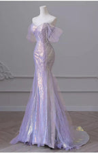 Purple’Å?Sweetheart Sequin Mermaid Gown-Fairytale Beaded Tulle Train Long Prom Dress For Events