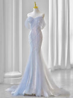 Purple’Å?Sweetheart Sequin Mermaid Gown-Fairytale Beaded Tulle Train Long Prom Dress For Events