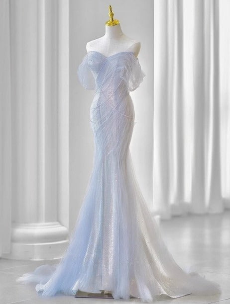 Purple’Å?Sweetheart Sequin Mermaid Gown-Fairytale Beaded Tulle Train Long Prom Dress For Events