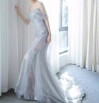 Purple’Å?Sweetheart Sequin Mermaid Gown-Fairytale Beaded Tulle Train Long Prom Dress For Events