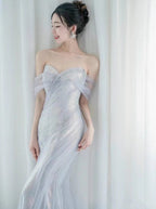 Purple’Å?Sweetheart Sequin Mermaid Gown-Fairytale Beaded Tulle Train Long Prom Dress For Events
