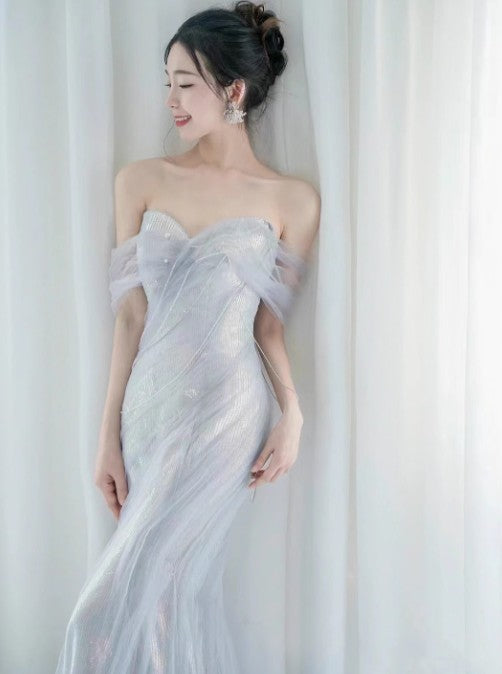 Purple’Å?Sweetheart Sequin Mermaid Gown-Fairytale Beaded Tulle Train Long Prom Dress For Events