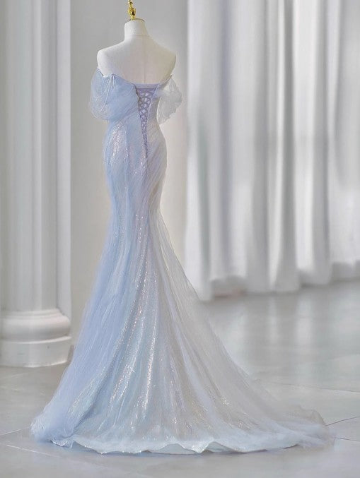 Purple’Å?Sweetheart Sequin Mermaid Gown-Fairytale Beaded Tulle Train Long Prom Dress For Events