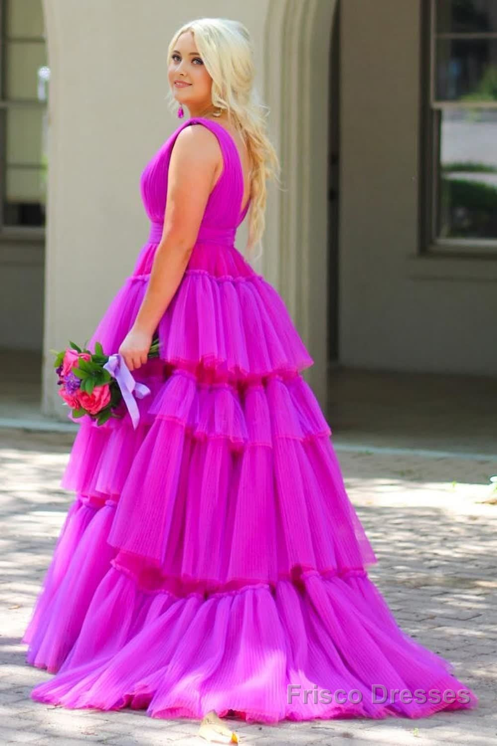 Purple Tiered Tulle A-Line Prom Dress Secondary image