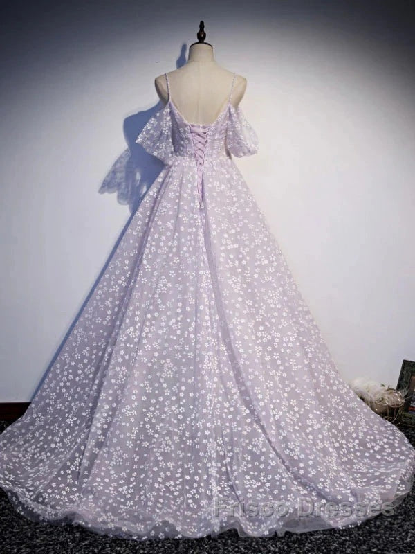 Purple Tulle A Line Long Formal Prom Dress Formal Dress With Flowers December Wedding Guest Dress Secondary image