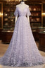 Purple Tulle A Line Long Formal Prom Dress Formal Dress With Flowers December Wedding Guest Dress