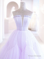 Purple  Tulle A Line Long Prom Dress, Tulle Long Evening Dress