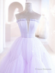 Purple  Tulle A Line Long Prom Dress, Tulle Long Evening Dress