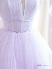 Purple  Tulle A Line Long Prom Dress, Tulle Long Evening Dress