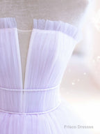 Purple  Tulle A Line Long Prom Dress, Tulle Long Evening Dress
