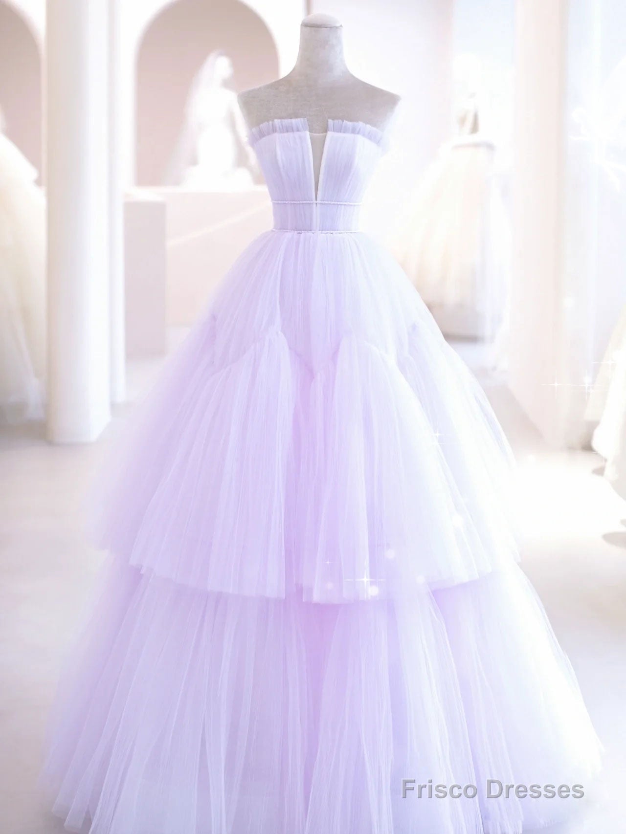 Purple  Tulle A Line Long Prom Dress, Tulle Long Evening Dress Main image