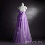 Purple Tulle A-Line Straps Long Formal Dress, Purple Floor Length Formal Prom Dress