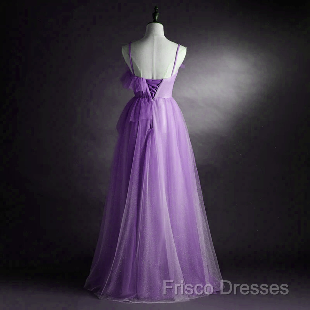 Purple Tulle A-Line Straps Long Formal Dress, Purple Floor Length Formal Prom Dress