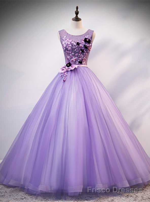 Purple Tulle Appliques Beading Quinceanera Dress Main image