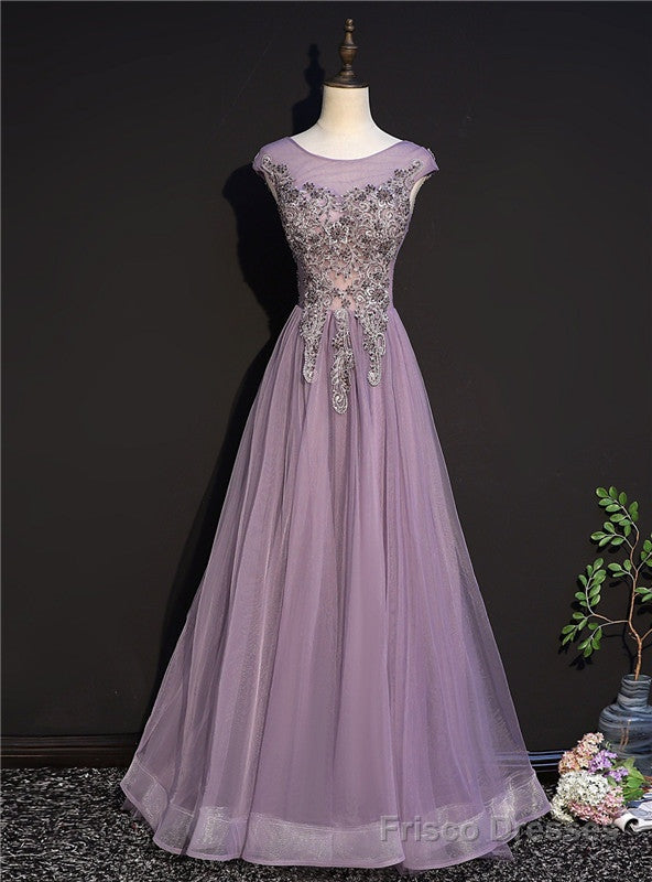 Purple Tulle Cap Sleeve Appliques Beading Prom Dress Main image