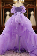 Purple tulle high low Formal Prom Dress, purple evening Dress