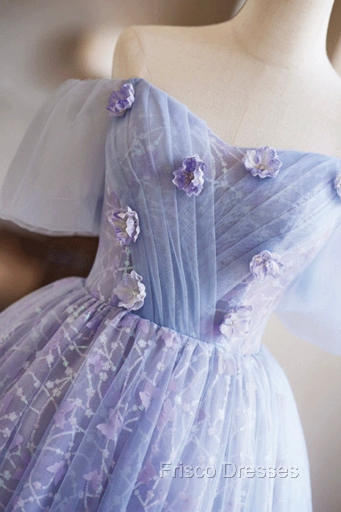 Purple Tulle Knee Length Formal Prom Dress, Lovely Off The Shoulder Party Dress