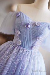 Purple Tulle Knee Length Prom Dress, Lovely Off The Shoulder Party Dress