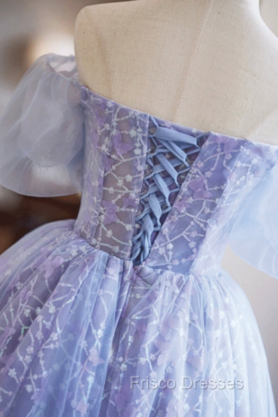 Purple Tulle Knee Length Formal Prom Dress, Lovely Off The Shoulder Party Dress