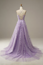 Purple Tulle Lace Long Prom Dress Formal Dress