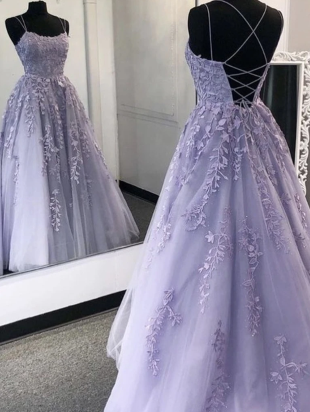 Purple Tulle Lace Long Prom Dress Formal Dress Main image
