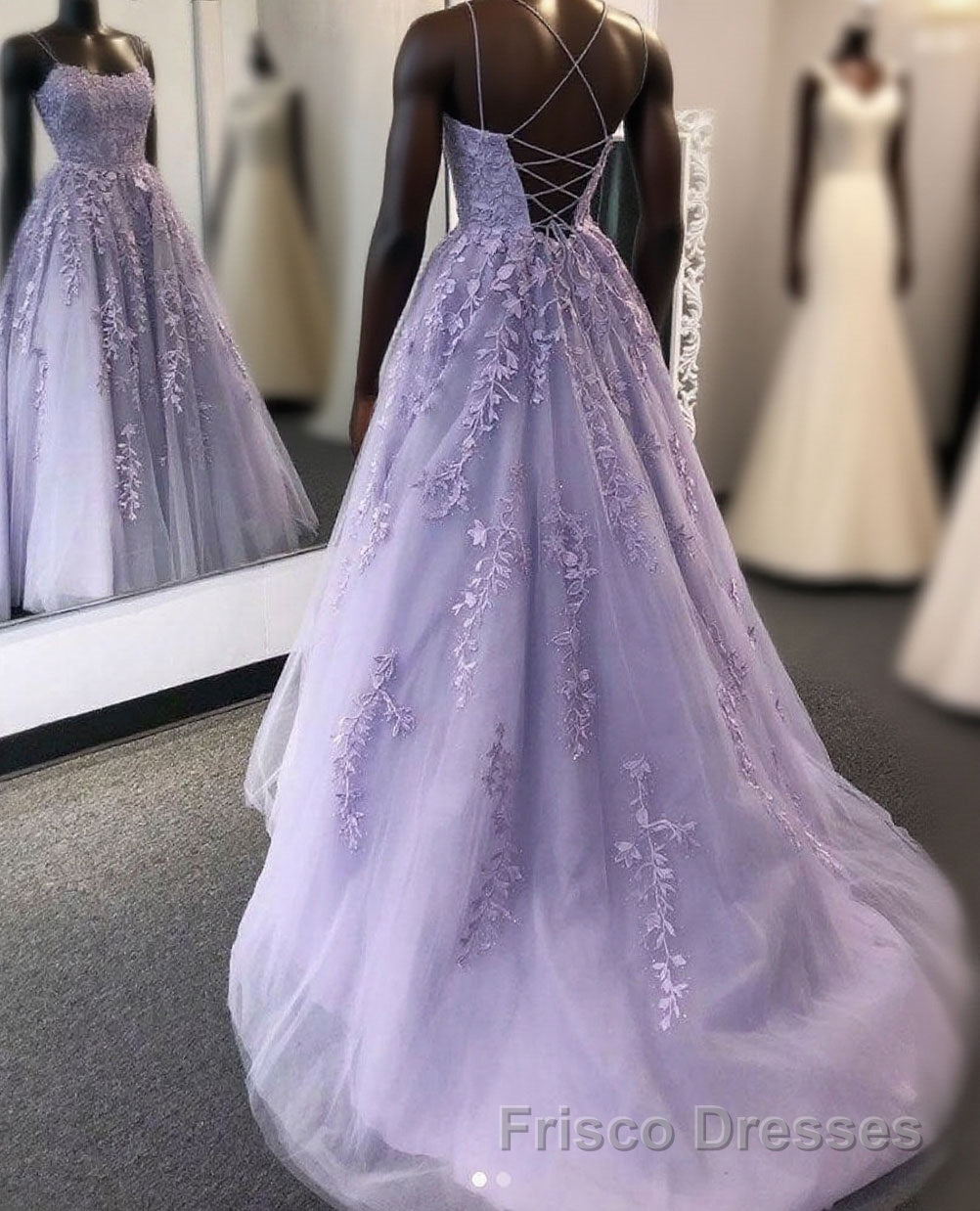 Purple tulle lace long Formal Prom Dresses lace tulle formal Dresses