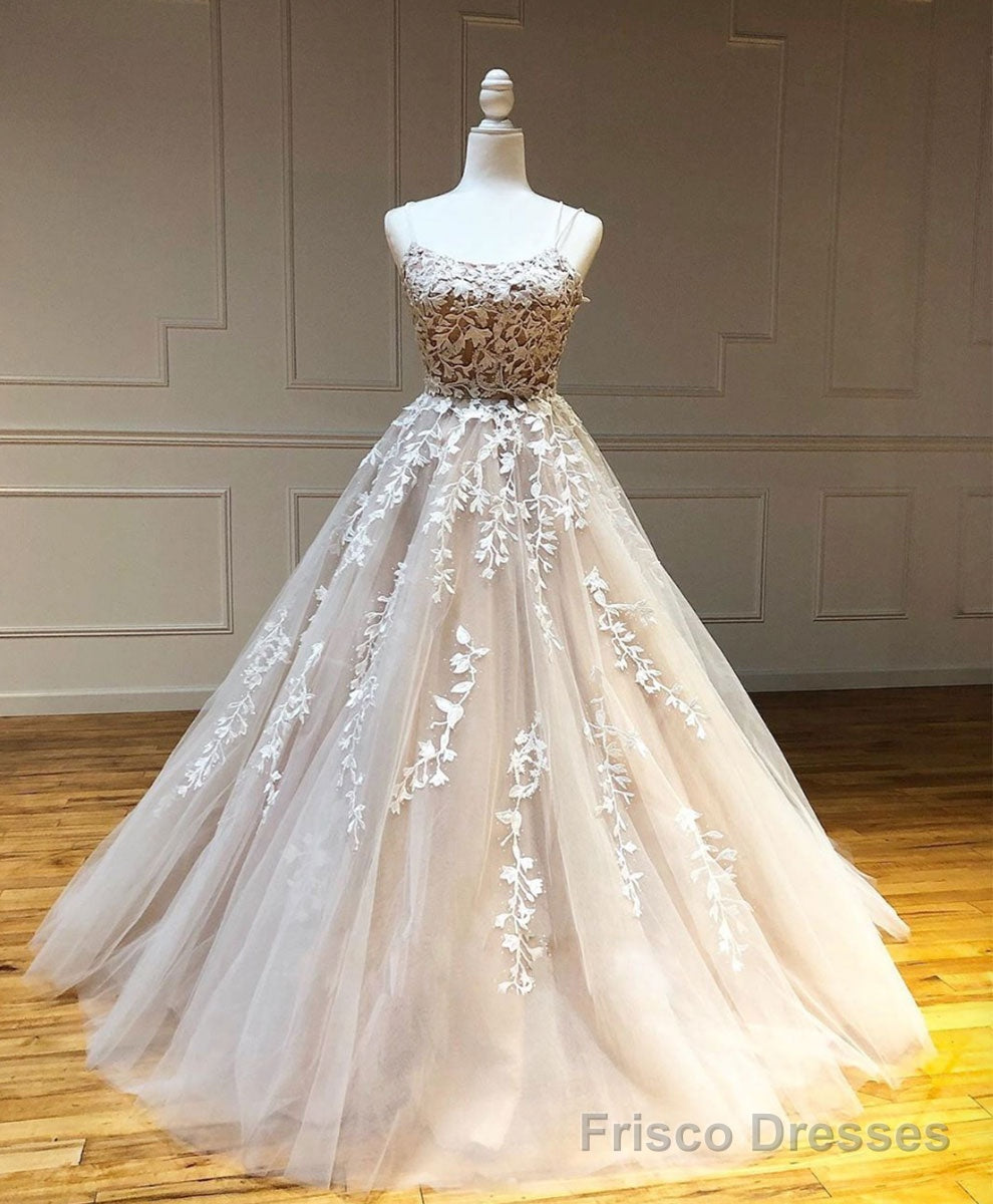 Purple Tulle Lace Long Prom Gown, Lace Tulle Purple Graduation Dresses Main image