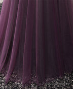 Purple Tulle Lace Off Shoulder Long Prom Dress, Purple Evening Dress