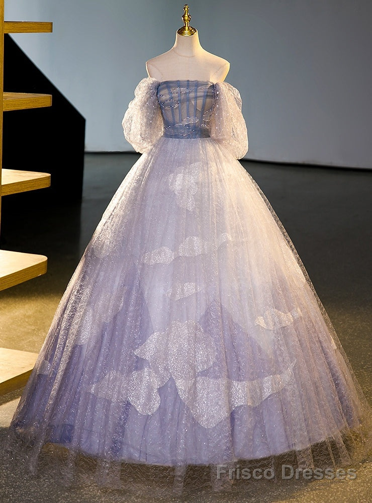 Purple Tulle Off the Shoulder Pearls Quinceanera Dress Main image