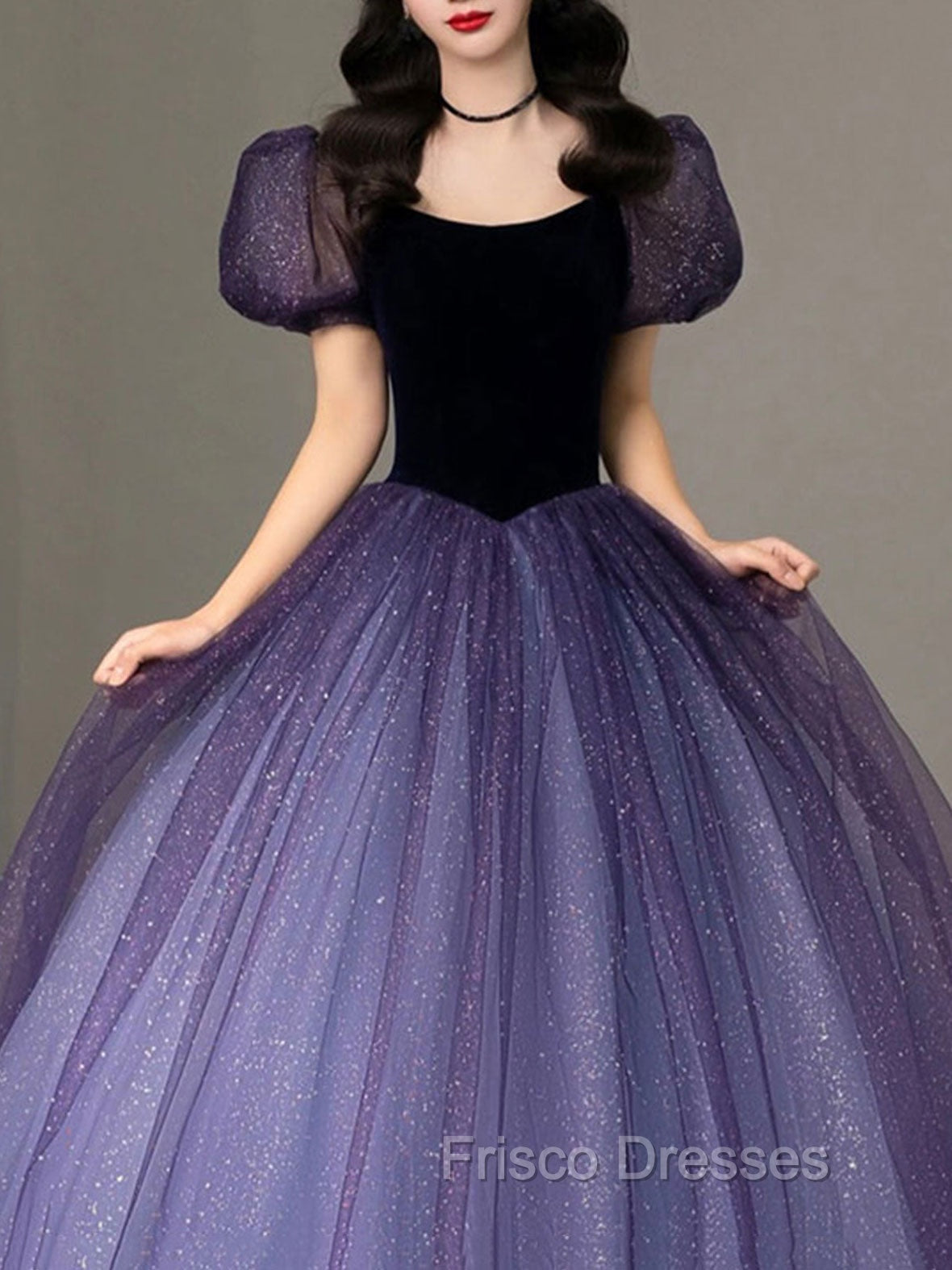 Purple Tulle Sequin Long Formal Prom Dress, Purple Evening Dress