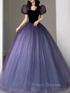 Purple Tulle Sequin Long Formal Prom Dress, Purple Evening Dress