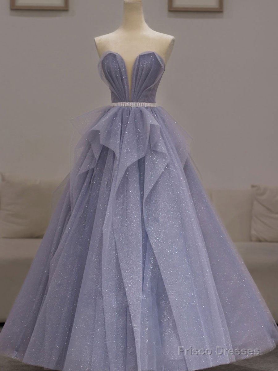 Purple Tulle Sequin Long Prom Dress Purple Sequin Evening Dress Main image