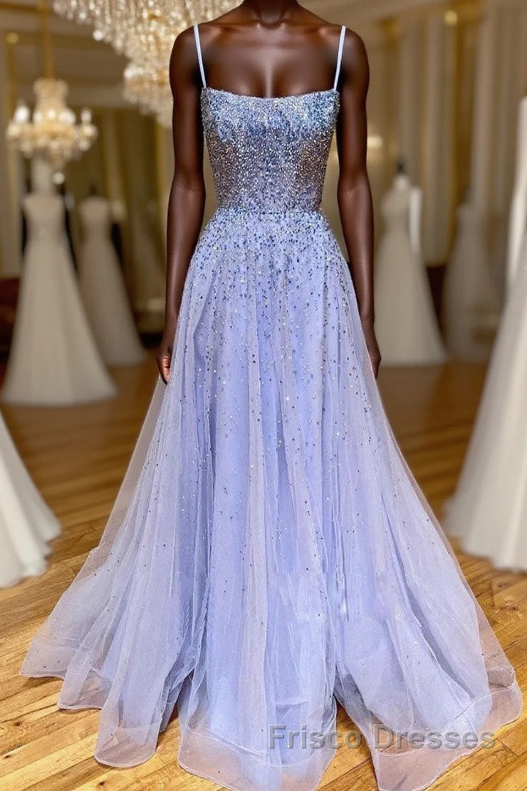 Purple tulle sequin long Formal Prom Dresses tulle formal Dresses