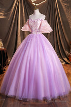 Purple Tulle Sequins Long Prom Dress, Beautiful Off The Shoulder Evening Party Dress