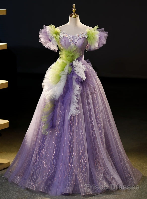 Purple Tulle Sequins Off the Shoulder Appliques Quinceanera Dress Main image