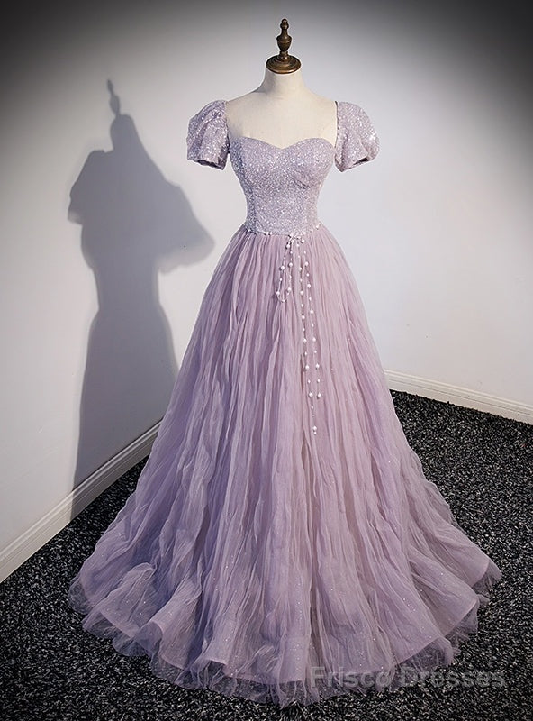 Purple Tulle Sequins Strapless Prom Dress Main image