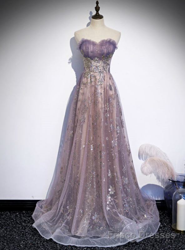 Purple Tulle Sequins Sweetheart Pleats Prom Dress Main image