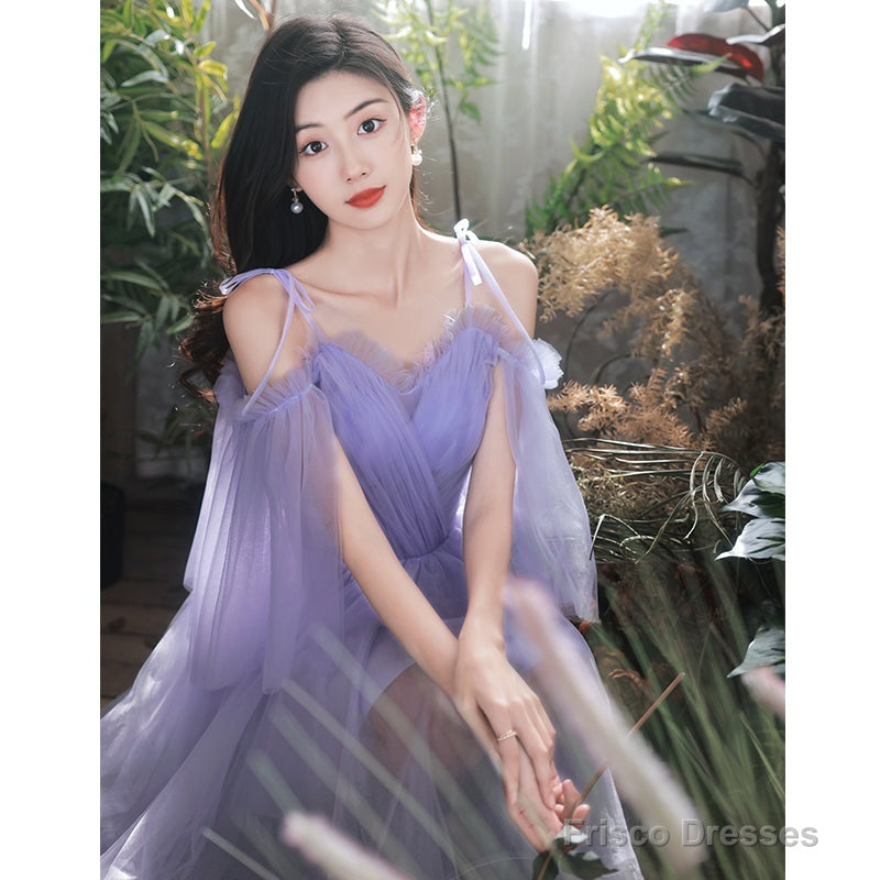 Purple Tulle Short Off Shoulder Homecoming Dress, Purple Prom Party Dresses Secondary image
