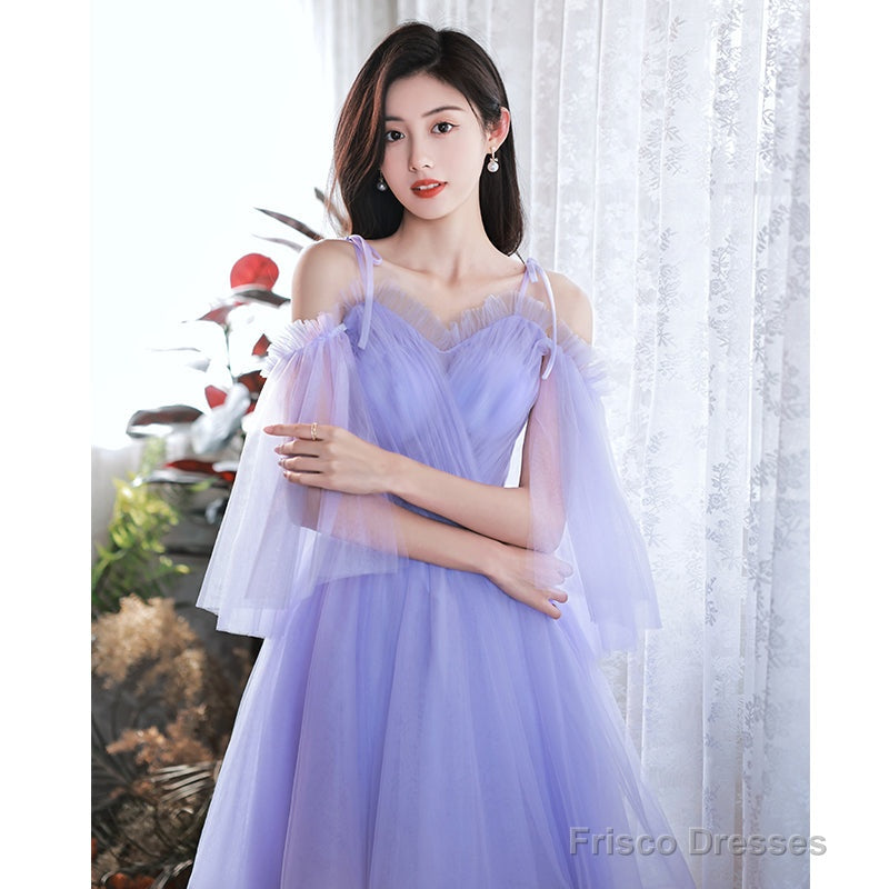 Purple Tulle Short Off Shoulder Homecoming Dress, Purple Prom Party Dresses