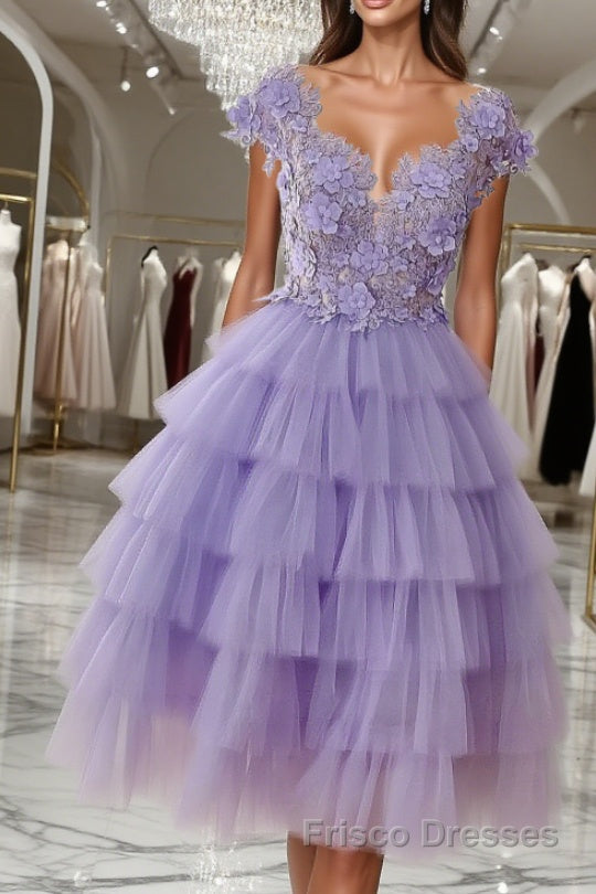 Purple tulle short Formal Prom Dresses, purple evening Dresses Main image